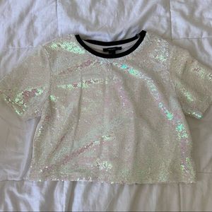 Iridescent sequin crop top